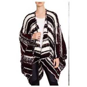 Maje OS Maille Jacquard Stripe Knit Poncho Sweater